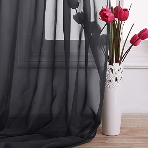 NICETOWN Black Sheer Villa Scarf Curtain Panels, Simple Voile Sheer Scarf Valance for Your Son & Farther Bedroom, 2 Pieces, 60" Length by 216" Width - Image 5