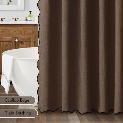 MIULEE 72"x84" Extra Long Scalloped Linen Shower Curtain Brown - Image 5