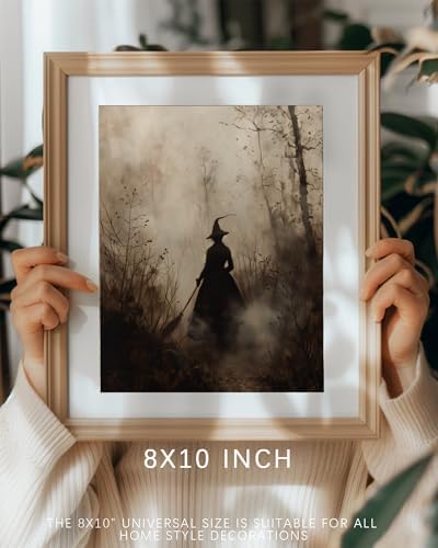Vintage Witch Canvas Wall Art Prints Moody Witch in The Forest Pictures for Halloween Wall Decor Spooky Witchy Canvas Oil Painting Dark Academia Gothic Wall Decor for Gallery Living Room Bedroom (UNFRAMED 8x10in) - Image 4