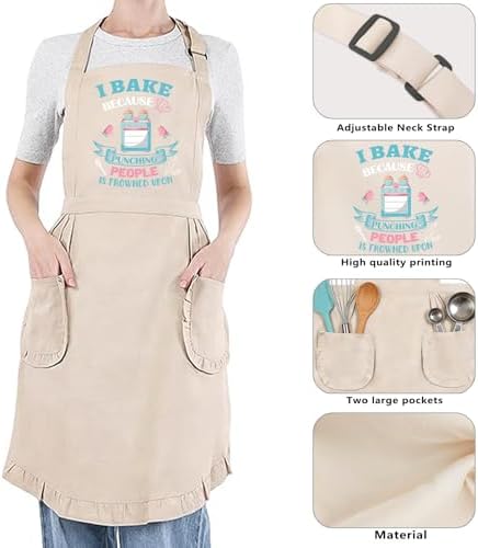 Baking Gifts, Baking Aprons, Baking Apron for Women with Pocket, I Baking Because People is Frowned Aprons, Kitchen Cooking Apron for Women Mom Family Mother's Day Thanksgiving - Image 3