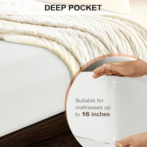 FreshCulture King Fitted Sheet Only - Hotel Quality Fitted Sheet King Size - Ultra Soft & Breathable - Brushed Microfiber - Deep Pocket - Cooling Fitted Sheets for King Size Bed (Ivory) - Image 4