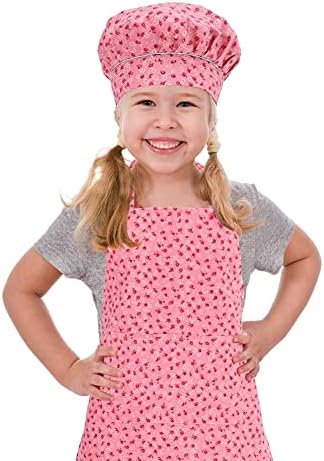 Kids Apron and Chef Hat Set, Cotton Child Toddler Aprons with Pocket by CRJHNS