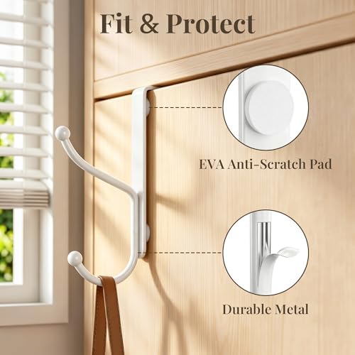niffgaff Over Door Hook 2-Pack, Heavy Duty Door Hanger, Fits Interior Doors 1.4 Inches Thick, Organize Coats, Hats, Towels, and Bags for Entryways, Bathrooms, Bedrooms, and Kitchens, White - Image 4