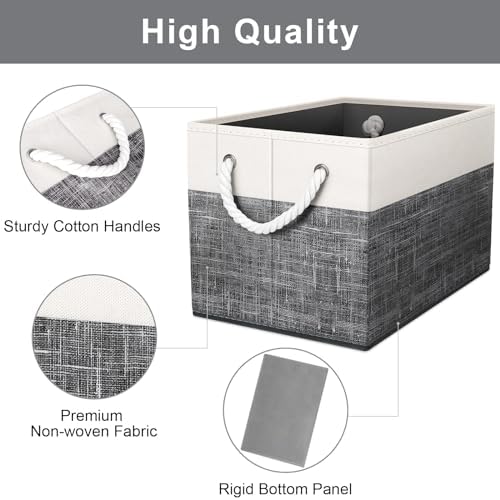 Fab totes Storage Bins 3-Pack, Foldable Storage Baskets for Organizing Toys, Books, Shelves, Closet, Large Storage Box with Rope Handles, Sturdy Organizer Bins, White & Black - Image 2