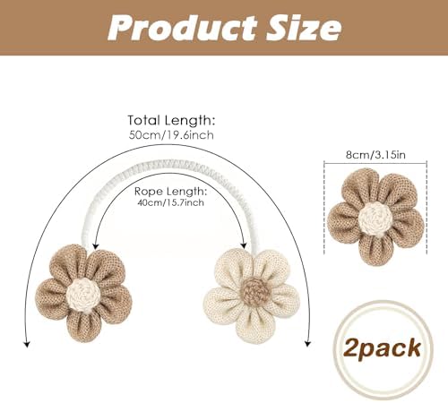 SRG Curtain Tiebacks for Curtains 2 Pack, Decorative Curtain Holdbacks for Drapes, Handmade Tie Backs No Drilling for Home Bedroom Window Decor – Sunflower Cream Khaki - Image 4