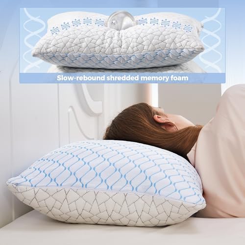 puredown® King Size Pillows Set of 2, Shredded Memory Foam Pillows, Cooling Pillow King 2 Pack, Foam Pillow for Sleeping, Adjustable Firm Bed Pillow for Side, Back and Stomach Sleepers - Image 4