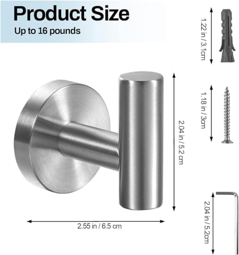 Kruodop Towel Hooks for Bathroom,4 Packs Wall Mount Towel Holder,Black Matte Wall Robe Hook,Stainless Steel Heavy Duty Door Hanger Towel Hook for Kitchen, Bedroom,Hotel,Pool,Coats - Silver - Image 2