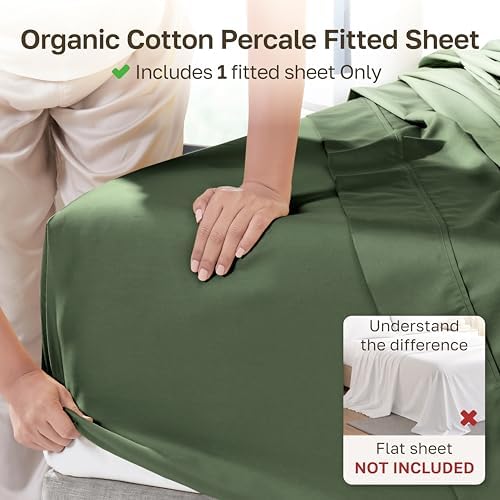 California Design Den Organic Cotton King Size Fitted Sheets, Olive Green - Image 2