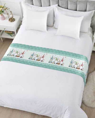 Happy Easter Day Gnomes Bed Runners for Bedroom Hotel,Decorative Bedding Scarf Bunny and Eggs Lattice Bed End Blanket Bedding Runner Scarves for Full Size Beds,83x20in - Image 3