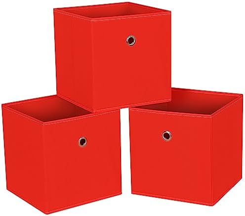 Foldable Storage Cubes Bins ,11 Inch Cloth Storage Cube Fabric Storage Box Cubes Organizer Baskets with Handles for Home Organizer Set of 3 (Red) by NieEnjoy