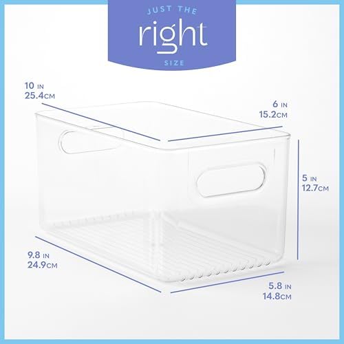 Plastic Food Storage 2 Pack Clear Container Bin with Handles for Organizing Kitchen, Pantry, Refrigerator, Freezer, Pantry, Cabinet, Closet, Bathroom. 10”x6”x5” - Image 3