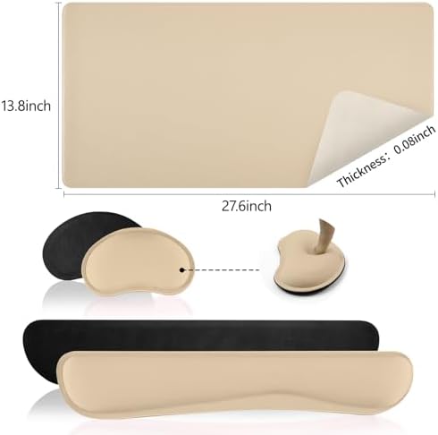 Beige Leather Desk Pad and Keyboard Wrist Rest, 27.6"x13.8" - Image 3