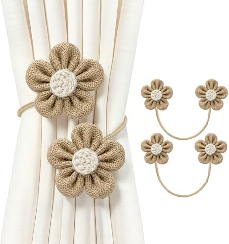 VIS'V Curtain Tiebacks, Twisted Boho Curtain Holdbacks, Khaki, 2 Pcs by VISV