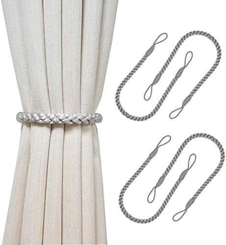 Curtain Tiebacks Ropes, 4pcs Decorative Handmade Tie Backs Curtain Holdbacks Holders Cord for Window Sheer Drapes Indoor Outdoor, Grey by HIASTRA