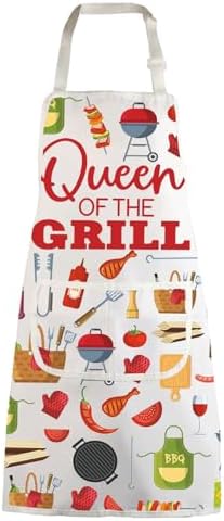 WZMPA Queen Of The Grill Kitchen Apron Queen Griller Gift Queen BBQ Adjustable Apron With Pockets Queen Grilling Merchandise by WZMPA