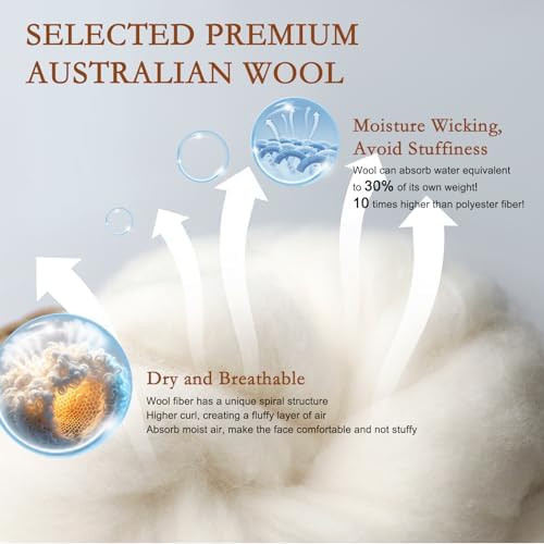 YOUR MOON Natural Wool Pillow King, Flat & Thin Wool Pillow for Sleeping, Breathable Cotton Cover, Low-Loft Bed Pillows for Back and Stomach Sleepers (Off White) - Image 3