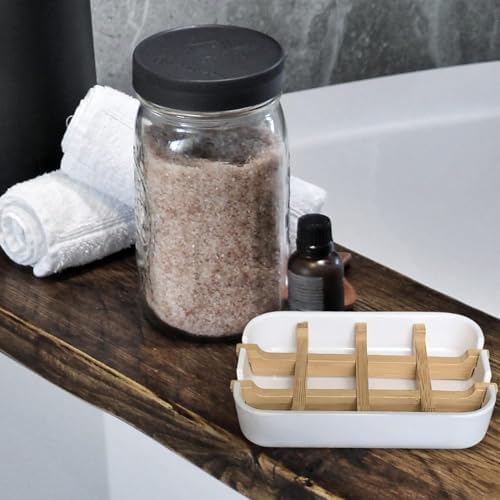 Aoheuo Modern Bamboo Fiber soap Holder and soap Dish Combination (Removable),5.12 Long by 3 Wide, 0.98 inches high, Used in Kitchens, bathrooms, and bar Sinks (Black,Off White) - Image 4
