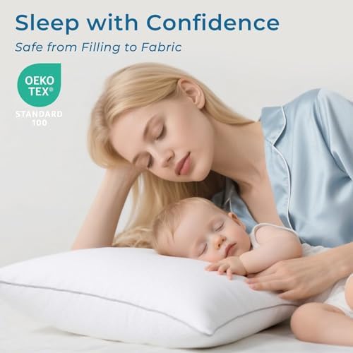 Sasttie Firm Pillows Queen Size Set of 4, Bed Pillows for Side, Back, and Stomach Sleepers - Oeko-Tex Certified Supportive Down Alternative Plump Filling - Hotel Quality and Machine Washable, 4 Pack - Image 3