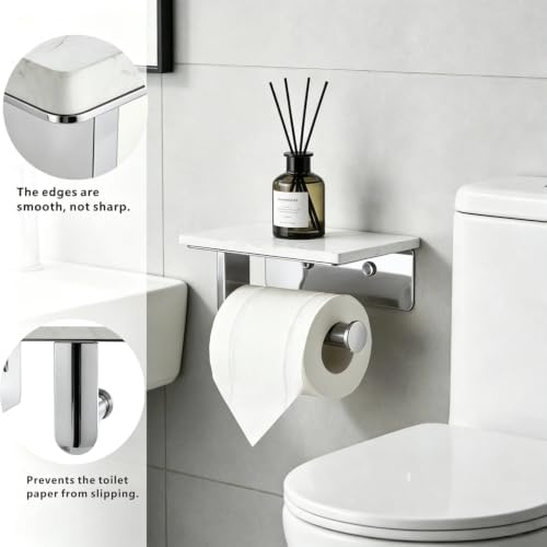 Wall-Mounted Toilet Paper Holder with Marble Shelf - Image 3