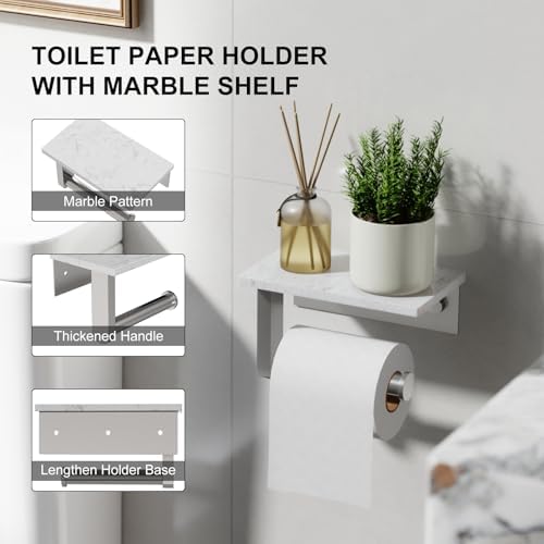 Brushed Nickel Toilet Paper Holder with Marble Shelf Tissue Roll Holder - Image 5