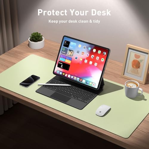 Aothia Leather Desk Pad Protector, Large Mouse Pad, Office Desk Mat, Non-Slip PU Leather Desk Blotter, Laptop Desk Pad, Waterproof Desk Writing Pad for Office and Home (Grass Green, 23.6" x 13.7") - Image 3