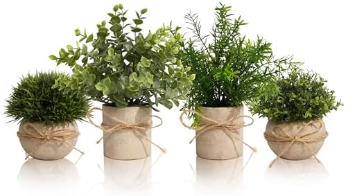 4 Pack Small Potted Eucalyptus Fake Plants for Bathroom Shelf by Decorateyouridealhomewithease