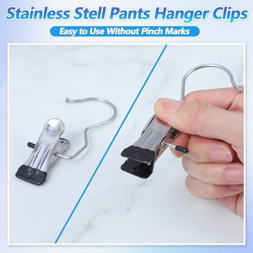 100 Pcs Legging Organizer for Closet Hanging - Stainless Steel Jeans Hangers with Clips, Multi-Purpose Skirt Hangers with Clips for Pants, Shorts, Towels, Boots Storage and Space Saving Solution - Image 4