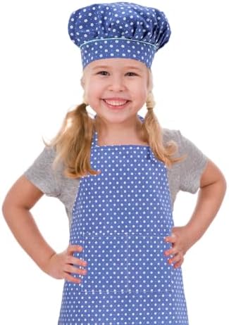 Kids Apron and Chef Hat Set, Cotton Child Toddler Aprons with Pocket by CRJHNS