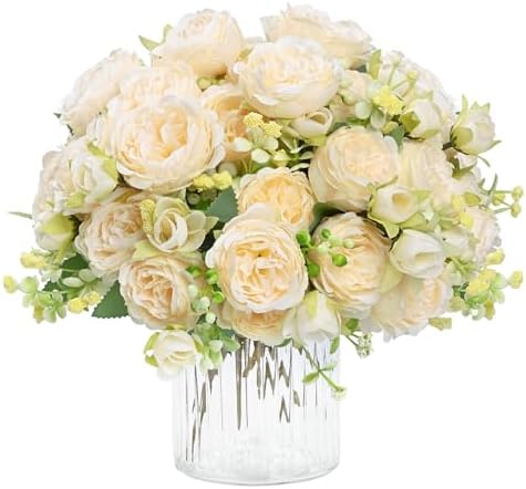 8 Packs Peonies Artificial Flowers, Champagne Silk Artificial Peonies by MARTINEMALL