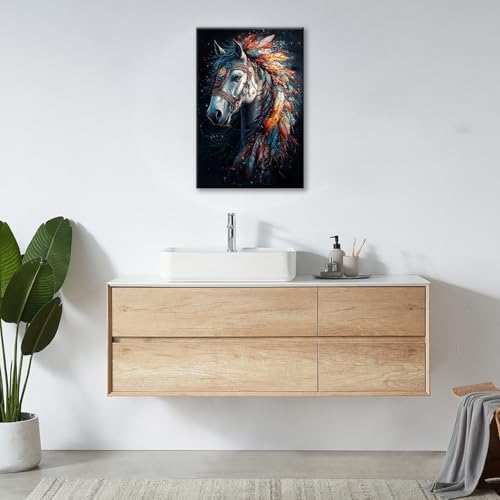 Horse Pictures Wall Art, Horse Animal Bathroom Wall Decor, Aesthetics Modern Framed Painting Elegant Canvas Artwork for Bathroom Bedroom Living Room Decorations 24" L x 16" W - Image 3