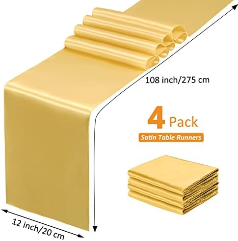 SiinvdaBZX 4 Pcs Gold Satin Table Runner 12 x 108 inches Long - Image 4
