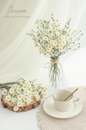 Floroom 24pcs Ivory Small Artificial Flowers Faux Silk Daisies Fake Wildflowers with Stems for DIY White Wedding Bouquets Floral Arrangements Party Decor Centerpieces Decorations (Vase Not Included) - Image 2