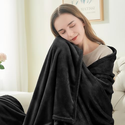 BEDELITE Fleece Blanket Soft Plush Queen Size Bed Blanket Black 90"x90" - Image 3