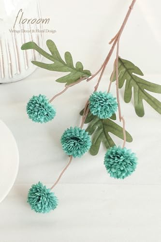 Floroom 5pcs Teal Green Faux Silk Mums Artificial Flowers, Bulk Fake Small Mini Chrysanthemums with Stems for DIY Wedding Centerpieces Floral Arrangements Vase Fillers Home Decorations - Image 4