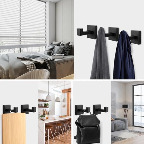 NearMoon Bath Towel Hooks -SUS304 Stainless Steel Square Clothes Robe Hooks Hanger, Heavy Duty Coat Hooks for Bathroom Livingroom Hotel Kitchen Garage, Wall Mounted (8 Pack, Matte Black) - Image 6