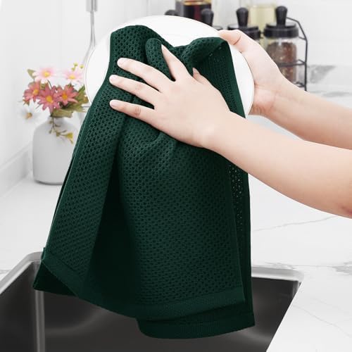 Homaxy 100% Cotton Waffle Weave Kitchen Dish Towels 4-Pack, Blackish Green - Image 4