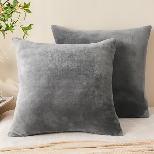 BEDELITE Velvet Pillow Covers with Zipper, Gray, 26x26 Inches, 2 Pack by BEDELITE