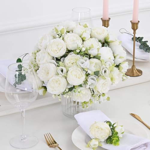 8 Packs Peonies Artificial Flowers, White Silk Flowers Artificial Peonies - Image 2