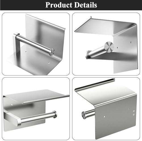 Tindbea Mega Size Toilet Paper Holder with Shelf + Towel Robe Hooks, Adhesive or Screw Wall Mounted Toilet Paper Roll Holder, Stainless Steel Bathroom Hardware Set (Brushed Nickel) - Image 5