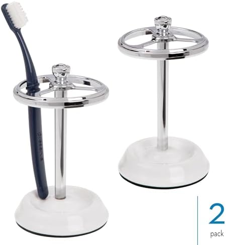 InterDesign iDesign Toothbrush Holder with 3 Divided Sections for Bathroom or Vanity - Set of 2 - White/Chrome - Image 2