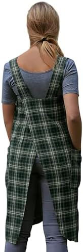 Larmliss Women's Pinafore Square Apron Baking Cooking Gardening Works Cross Back Cotton/Linen Blend Dress with 2 Pockets - Image 5