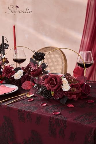 Serwalin Artificial Burgundy Black Flowers Red Rose Silk Flower for Wedding - Image 6