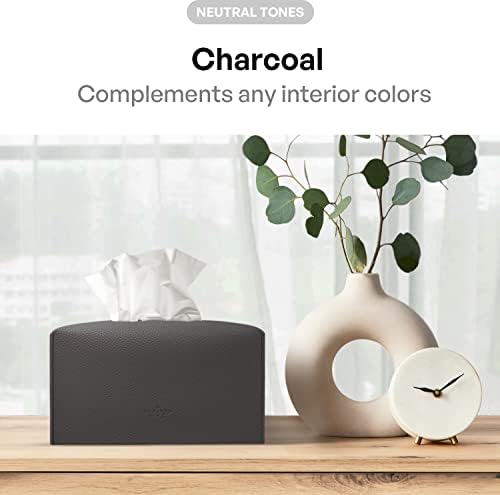 Carrotez Tissue Box Cover, [Refined] Modern PU Leather Rectangular Tissue Box Holder - Decorative Holder/Organizer for Bathroom Vanity Countertop, Night Stands, Office Desk 9.5"X5"X5" - Charcoal - Image 3