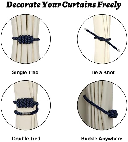 BEL AVENIR Magnetic Curtain Tiebacks 4 Pack Hand-Woven Curtain Ties - Image 3