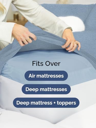 CGK Extra Deep Full Single Fitted Sheet Only - Heathered Blue - Image 6