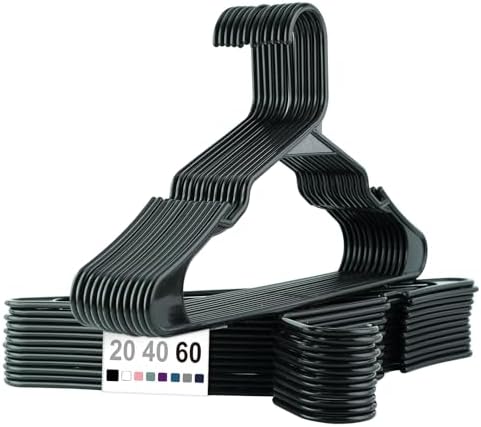 Plastic Hangers 20 Pack Black, Non-Slip Shoulder Grips Space Saving Clothes Hangers for Tank Tops and Camisoles, Closet Organizer by DECLUTTERER