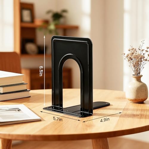 HappyHapi 3 Pairs Book Ends, Heavy Duty Bookends for Shelves, Black - Image 2