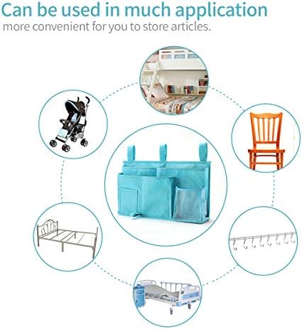 Bseash Bunk Bed Organizer, Bedside Caddy Hanging Bed Organizer Storage Bag 8 Pockets, for College Dorm Rooms Bed, Hospital Bed, Baby Bed Rails, 600D Oxford Cloth (Light Blue) - Image 7