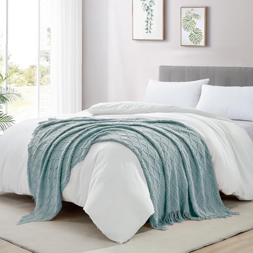 BOURINA Auqa Throw Blanket 50 x70 Inch Jacquard Throw Knitted Blanket - Image 5