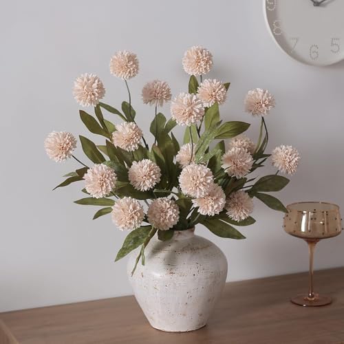 VIERENA 12 Pcs 27" Artificial Pompon Mum Silk Flower Stems for Vase (Beige) - Image 6